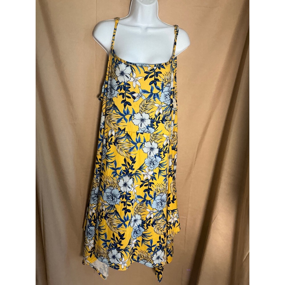 Rouge Collection Floral Handkerchief Dress Womens 3X Yellow Excellent Tropical